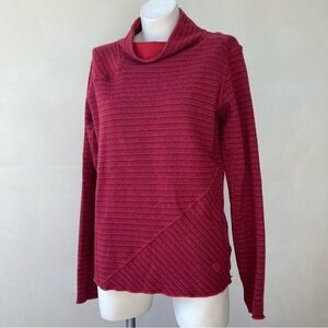 Mountain Hardware | Recycled Wool Blend Stripe Asymmetrical Mock Neck Sweater